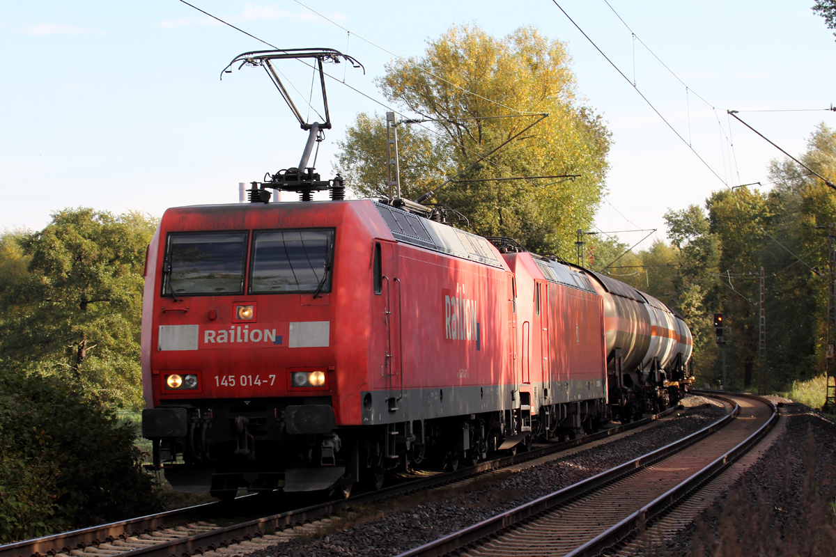 145 014-7 mit 185 360-5 im Schlepp auf der Hamm-Osterfelder Strecke am B 37,285Km 19.10.2013