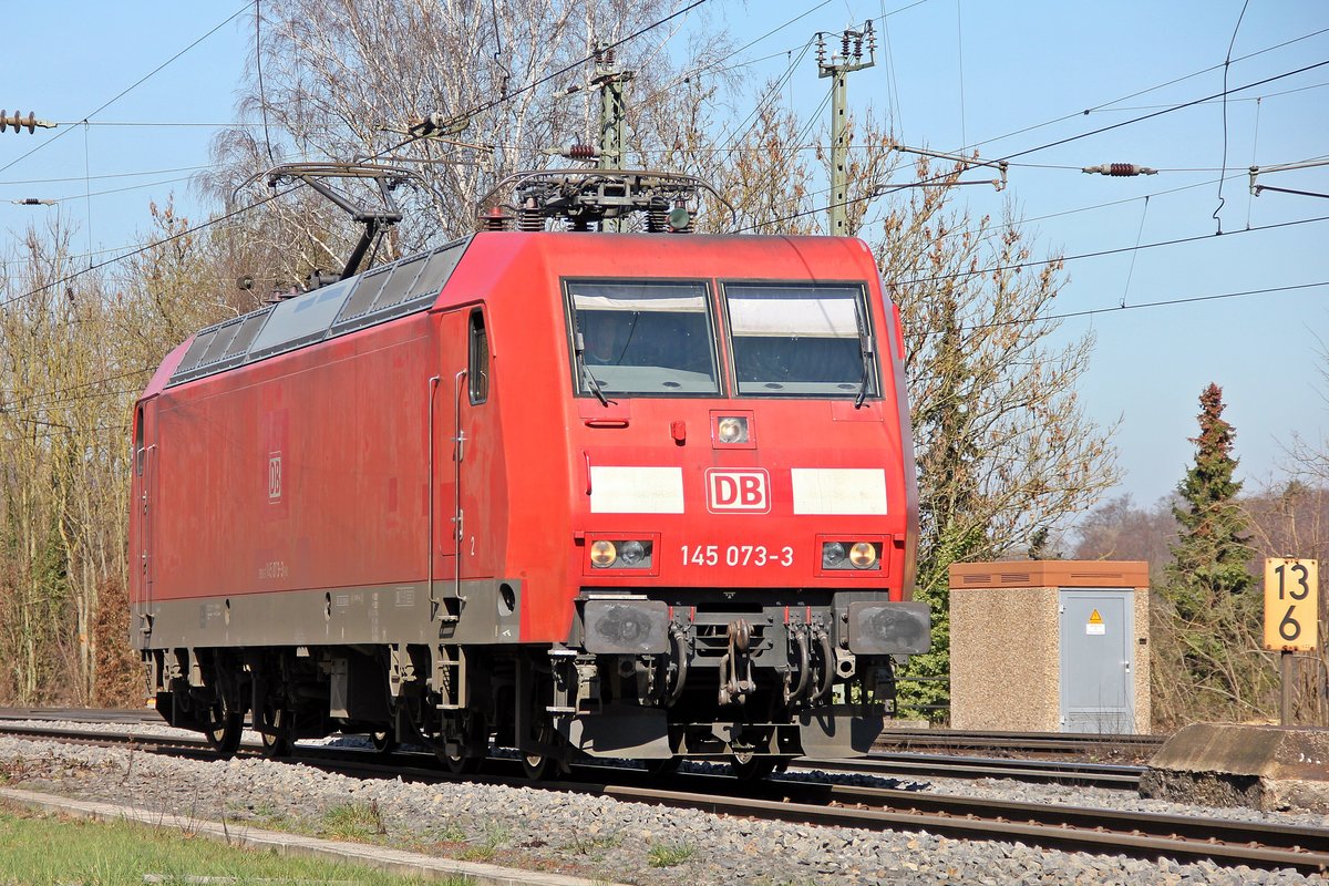 145 073-3 solo unterwegs in Richtung Frankfurt von Kassel kommend. Baunatal Guntershausen 22.03.2019