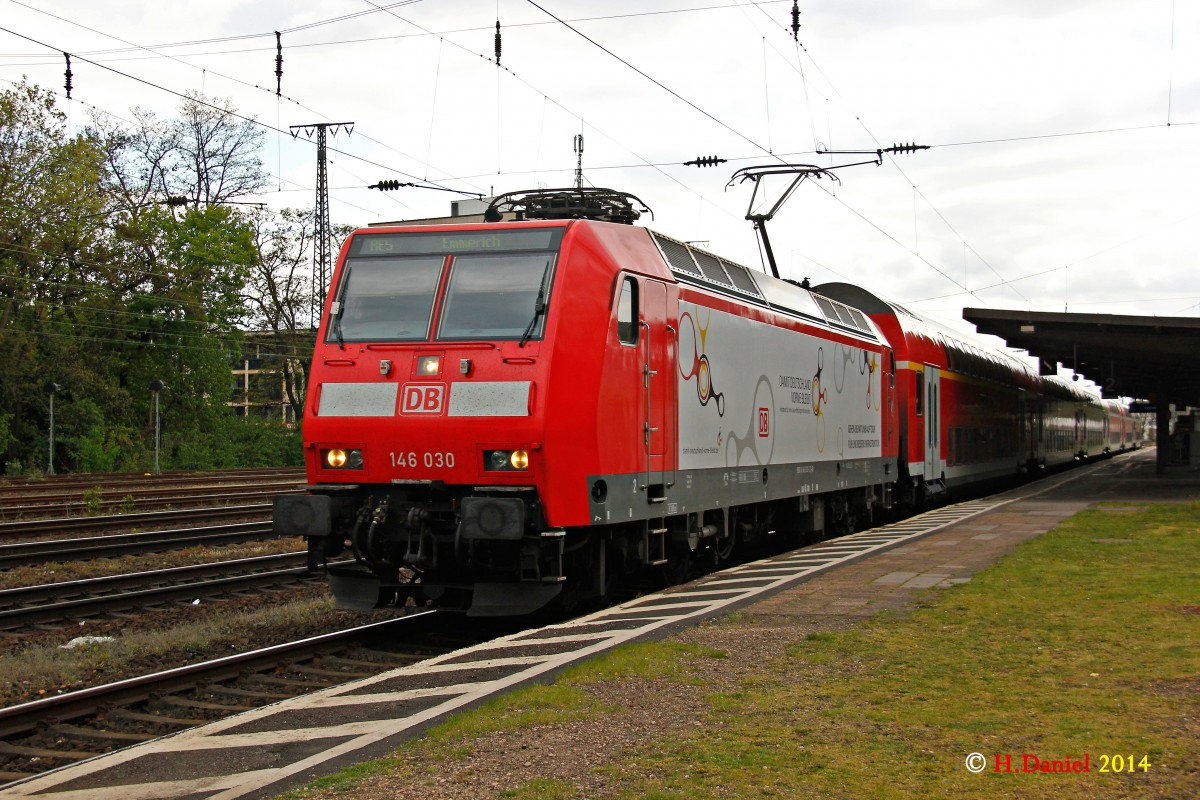 146 030  Damit Deutschland vorne bleibt  mit RE5 am 15.04.2014 in Köln West.