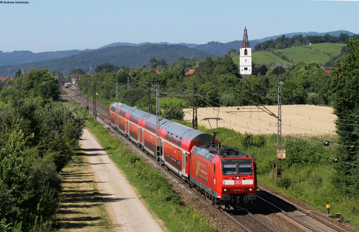 146 114-4 mit dem RE 5345 (Offenburg-Basel SBB) bei Denzlingen 10.7.15