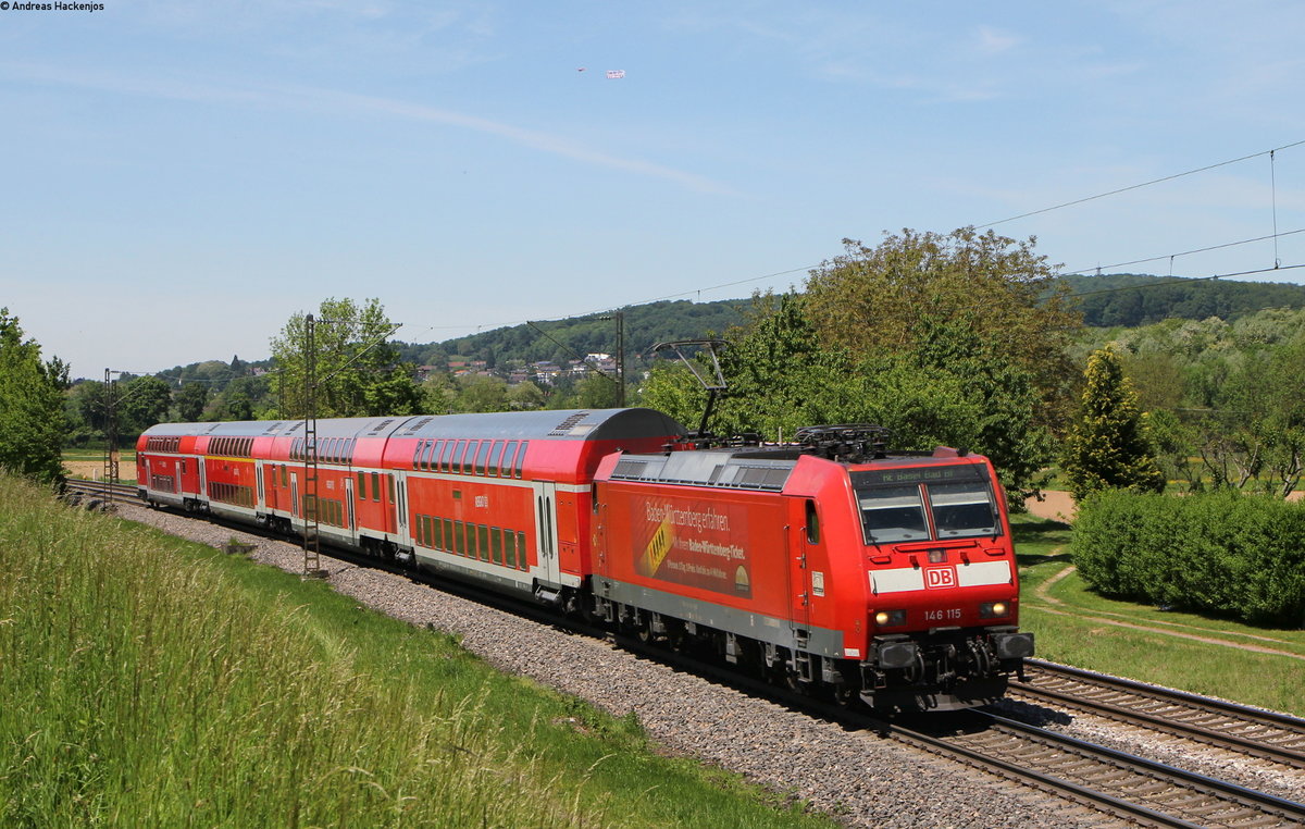 146 115-1 mit dem RE 17027 (Offenburg-Basel Bad Bf) bei Kollmarsreute 17.5.17