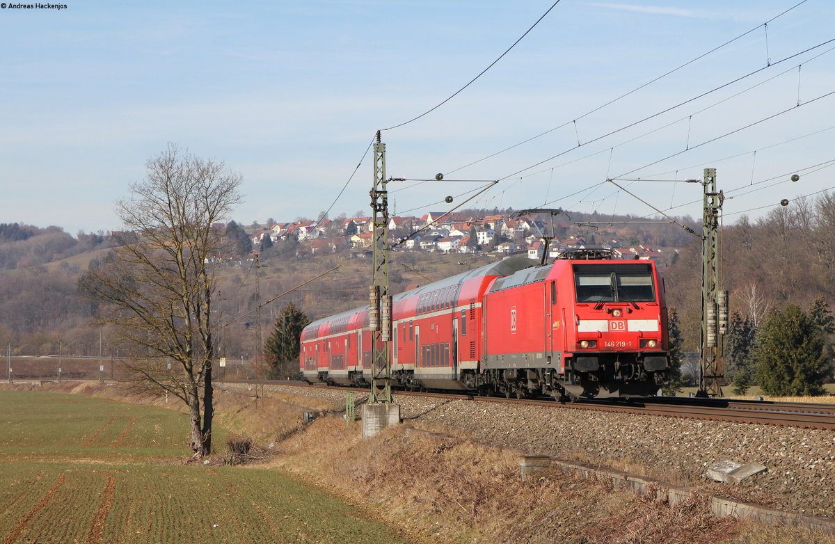 146 219-1 mit der RB 19237 (Stuttgart Hbf-Geislingen(Steige) bei Uhingen 17.2.19
