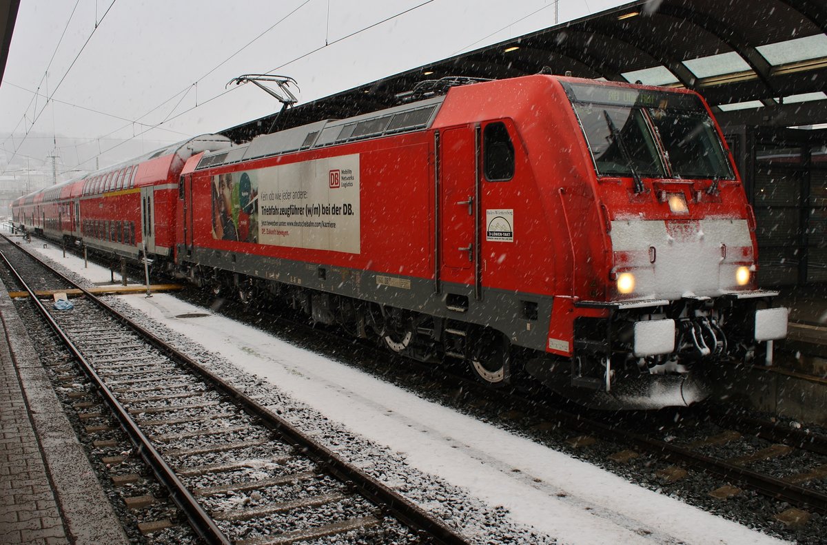 146 223-3 hat am 5.1.2019 mit der RB19215 von Stuttgart Hauptbahnhof den Ulmer Hauptbahnhof erreicht.