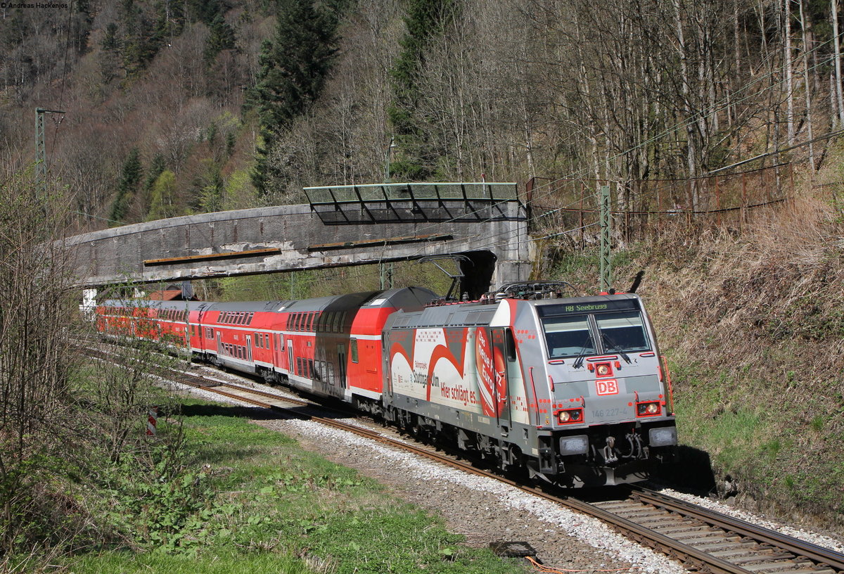 146 227-4  Neubaustrecke Stuttgart-Ulm  mit der RB 17275 (Freiburg(Brsg)Hbf-Seebrugg) bei Hirschsprung 7.4.17