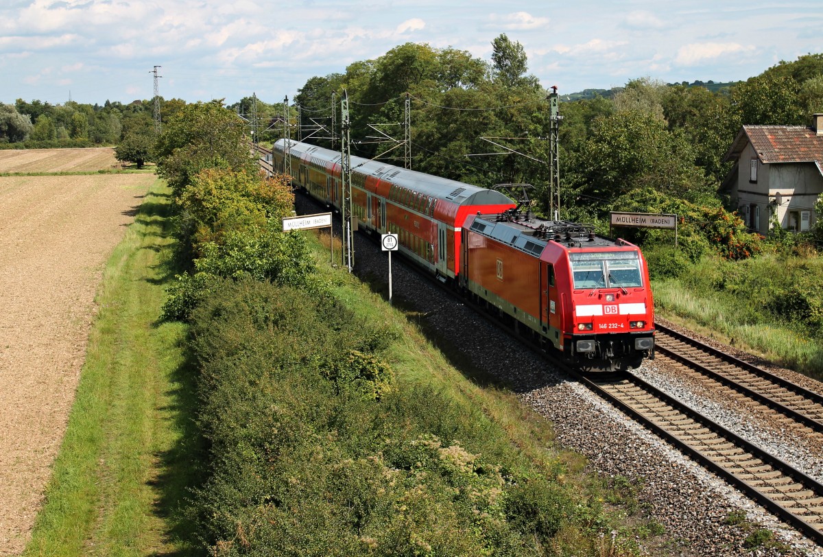 146 232-4 vom BW Freiburg am 22.08.2014 mit einem RE (Offenburg - Schliengen) südlich von Müllheim (Baden).
