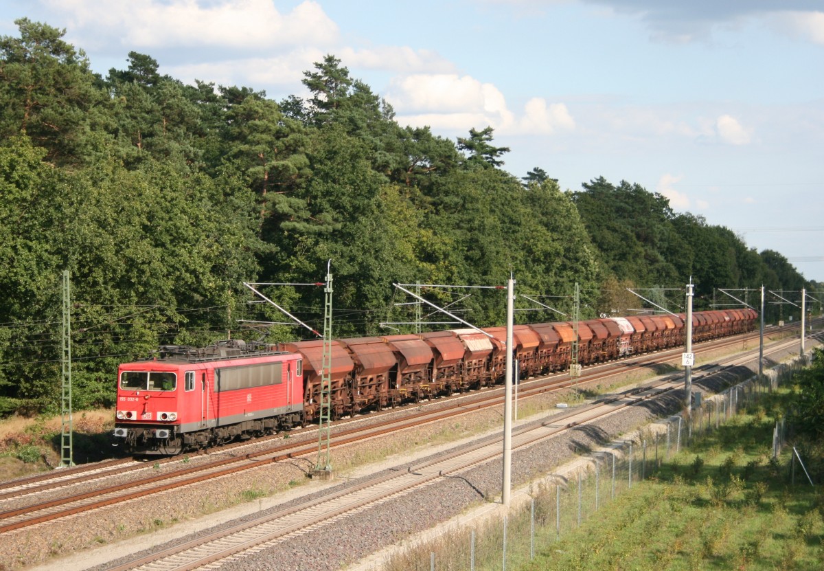 155 032 mit GC 62474 (Sehnde–Stralsund Rgendamm) am 27.08.2014 zwischen Bardowick und Radbruch