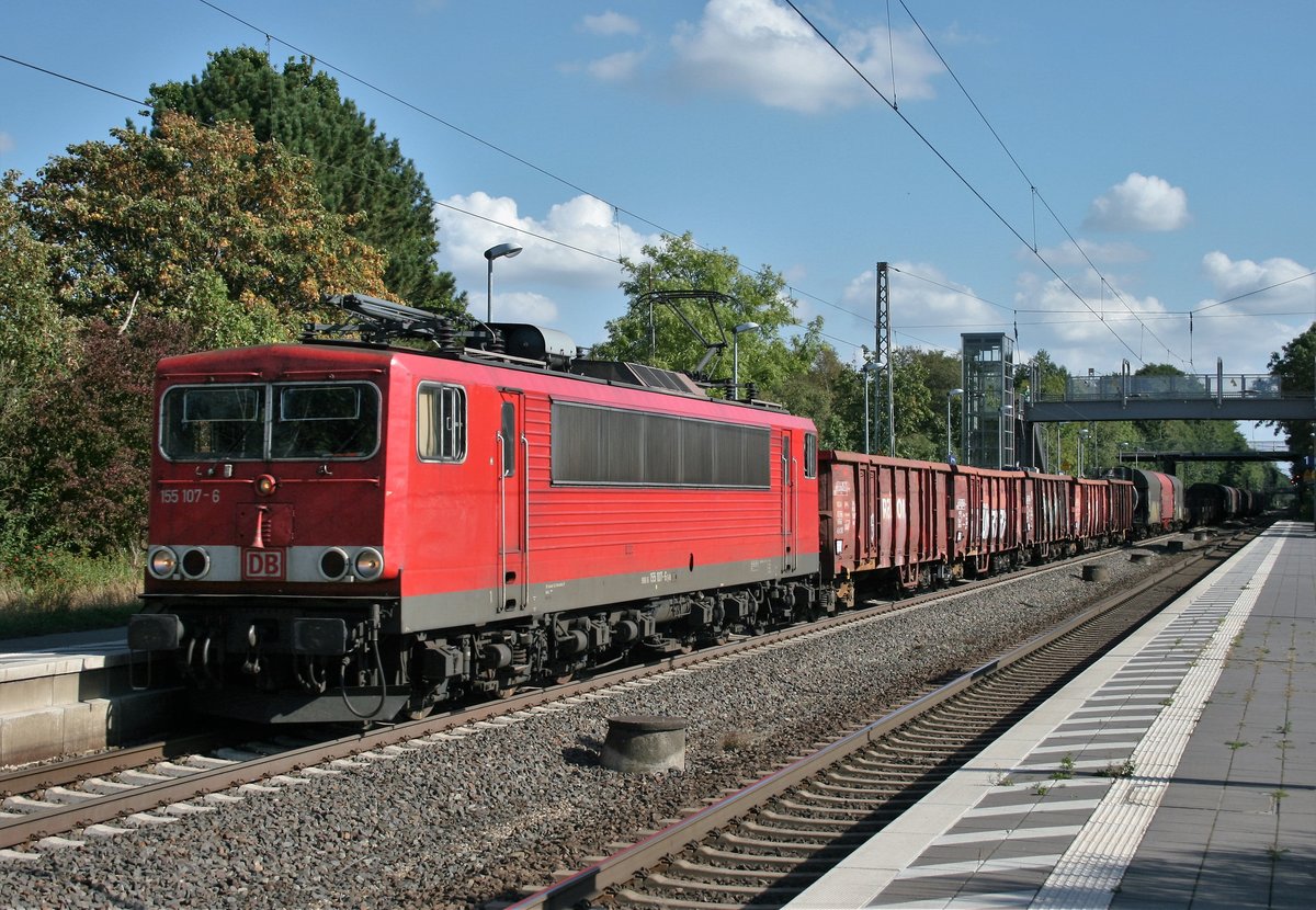 155 107 mit EK 53641 (Seelze Rbf–Bremen Stahlwerke) am 27.09.2016 in Baden (Kr Verden)