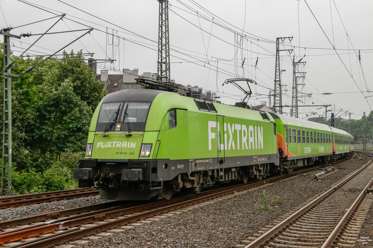 182 505 mit Flixtrain in Düsseldorf Hbf, am 05.06.2018.