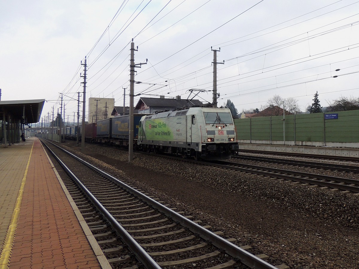 185 389-4(CO2-frei auf d. Schiene); bei Ybbs/Donau Richtung Linz; 150128