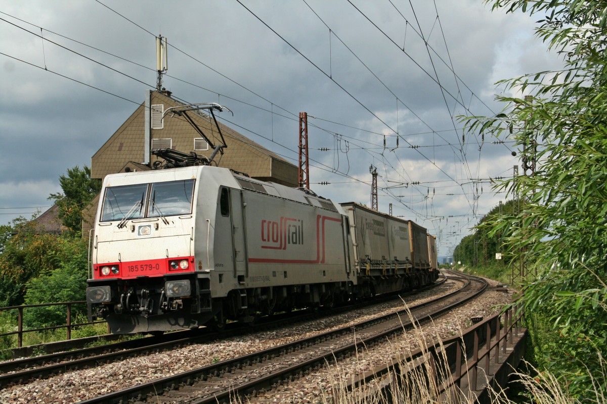 185 579-0 mit dem 41665 auf dem Weg von Genk nach Noavara am Nachmittag des 12.07.14 am Abzweig Leutersberg.