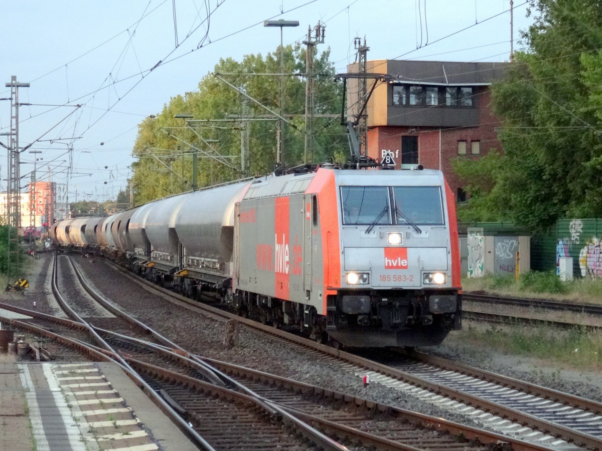 185 583 [9180 6 185 583-2 D-HVLE] mit einem Ganzzug aus Kohlenstaubwagen (Braunschweig Hbf, 21.06.2015)