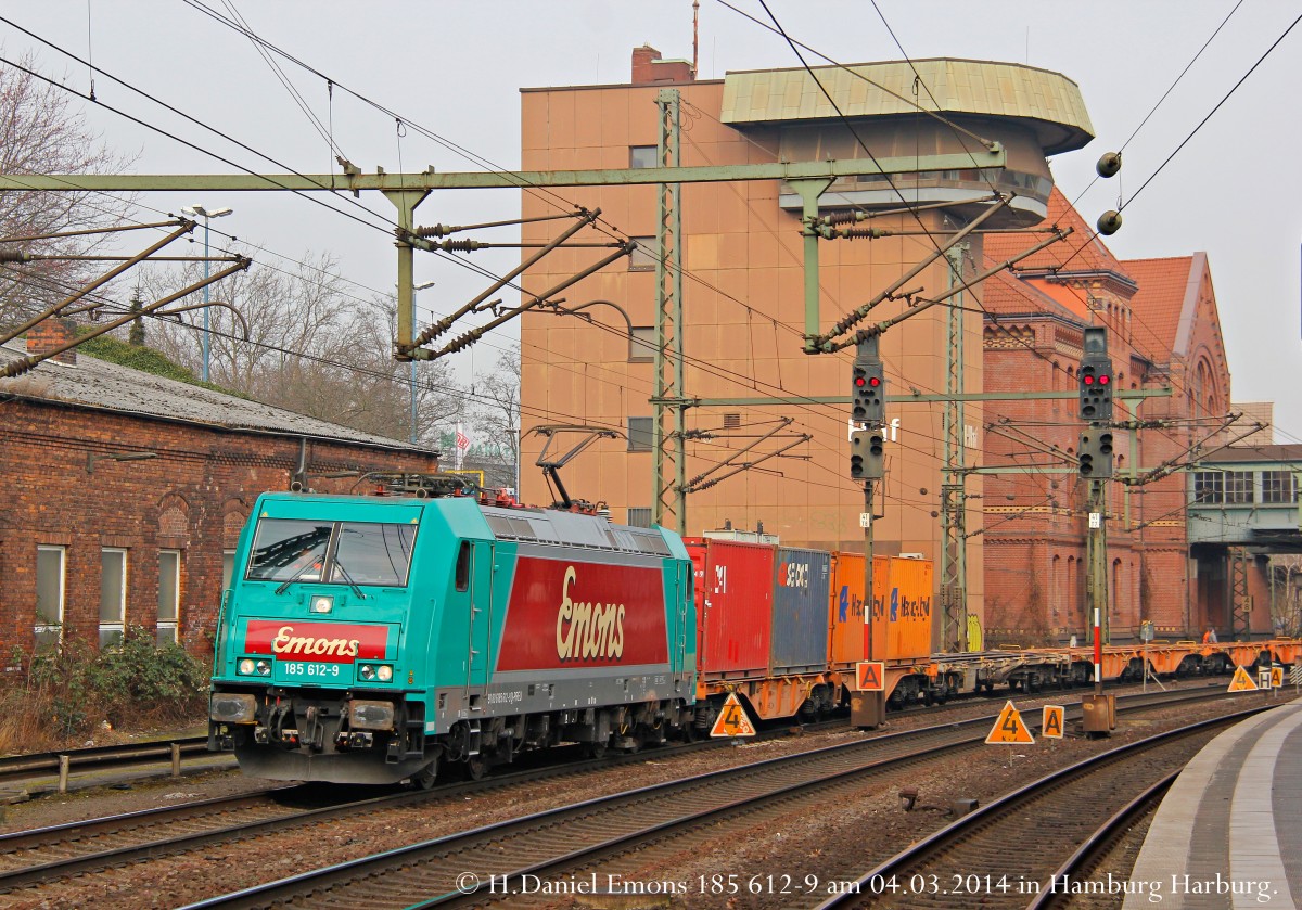 185 612-9  Emons  Rail Cargo am 04.03.2014 in Hamburg Harburg.