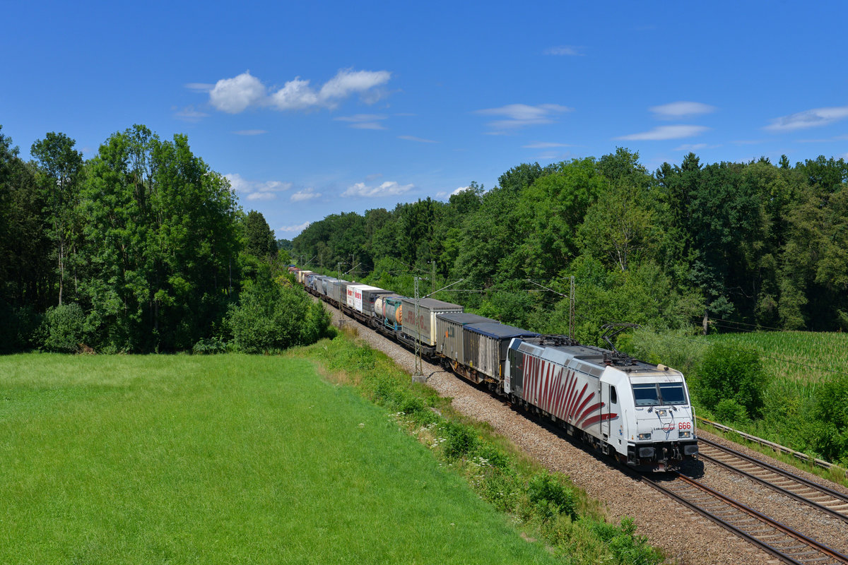 185 666 mit DGS 43115 am 22.07.2017 bei Gutmart. 