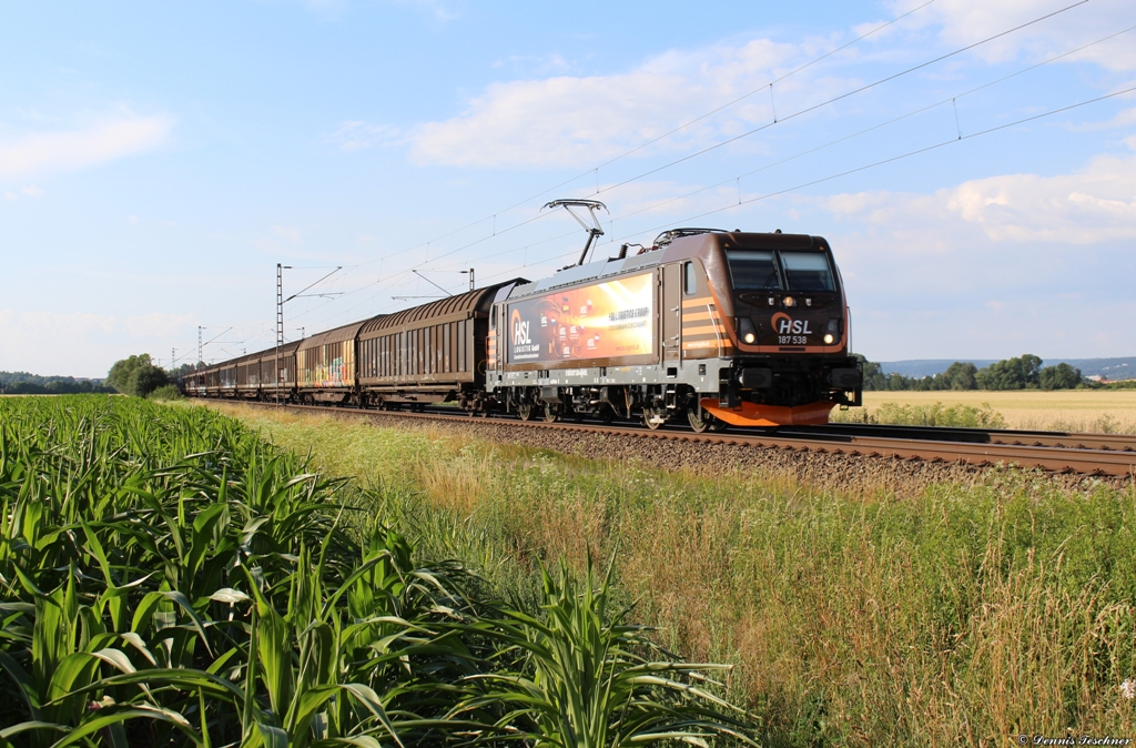 187 538 HSL mit Schiebewandwagen bei Niedernjesa am 28.06.2018