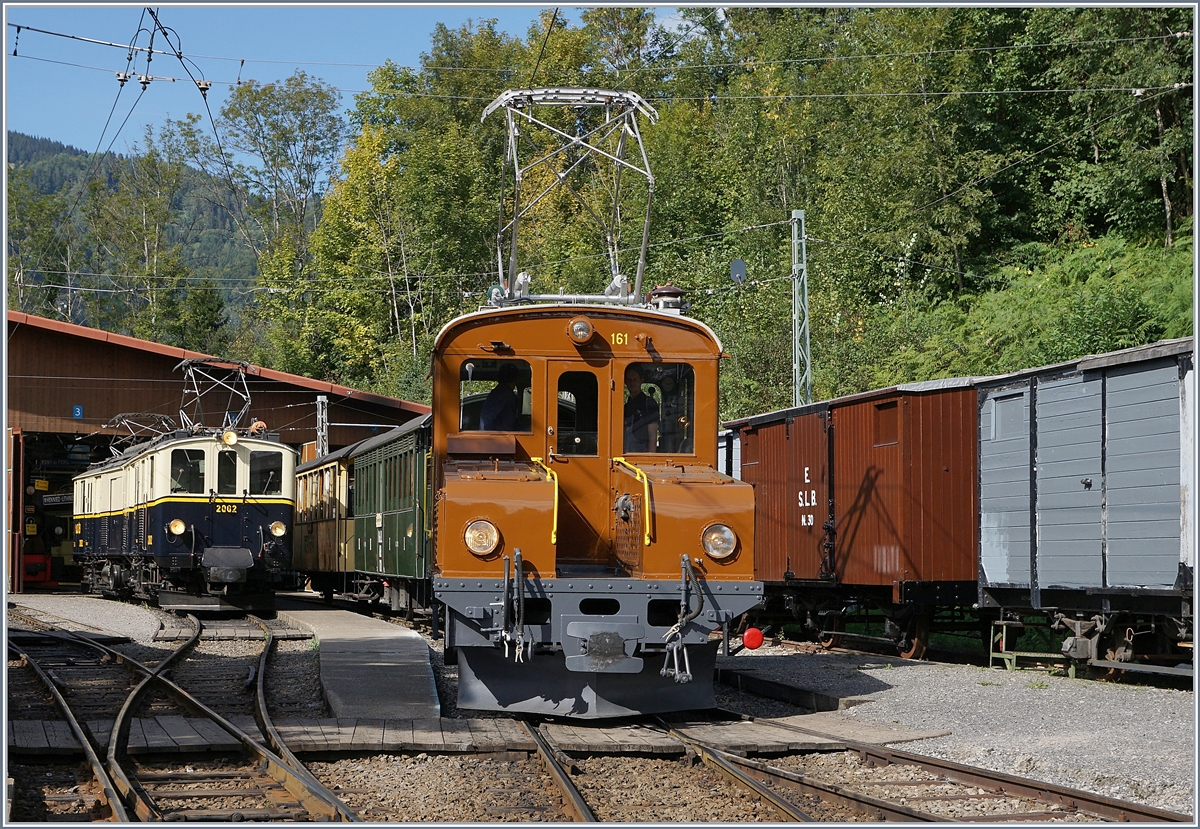1911 von der Bernina Bahn als Vorspannlok Ge 2/2 61 beschafft, rangiert die RhB Ge 2/2 161  Asnin  /  Eselchen  in Chaulin als Gastlok zum 50 Jahre Jubiläum der Museumsbahn Blonay Chamby.

Zur Freude aller spendierte die RhB zu jenem Zeitpunkt 107 Jahre alten Lok für die Reise an den Genfersee ein neues, braunes Farbkleid und einen Scherenstromabnehmer.

Zwischenzeitlich (2022) ist die Lok noch ein paar Jahre älter und verrichtet wieder ihren Dienst bei der RhB, immer noch in Braun, aber wieder mit einem Einholmstromabnehmer. 

9. Sept. 2018
 