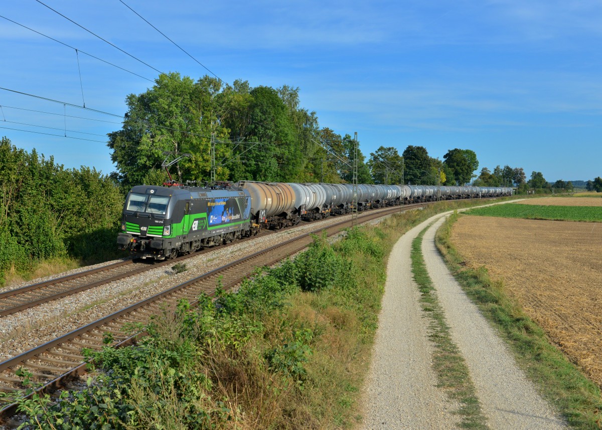 193 213 mit einem Kesselzug am 27.08.2015 bei Langenisarhofen. 