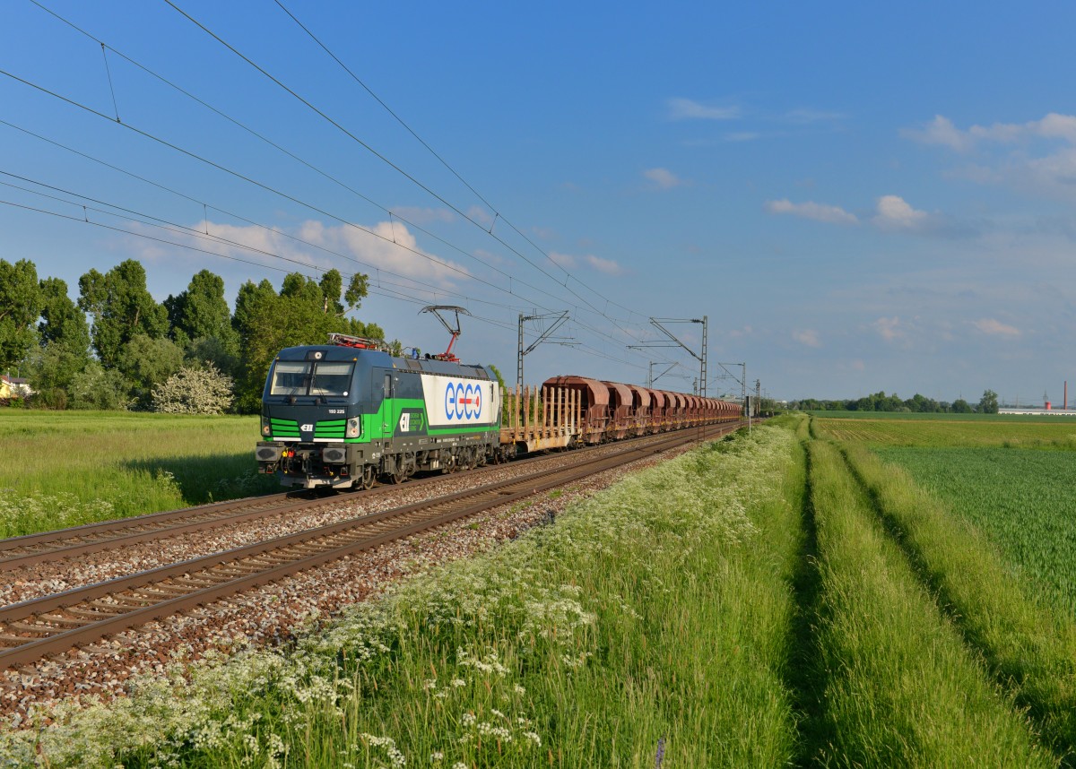 193 225 mit einem Güterzug am 17.05.2015 bei Plattling. 