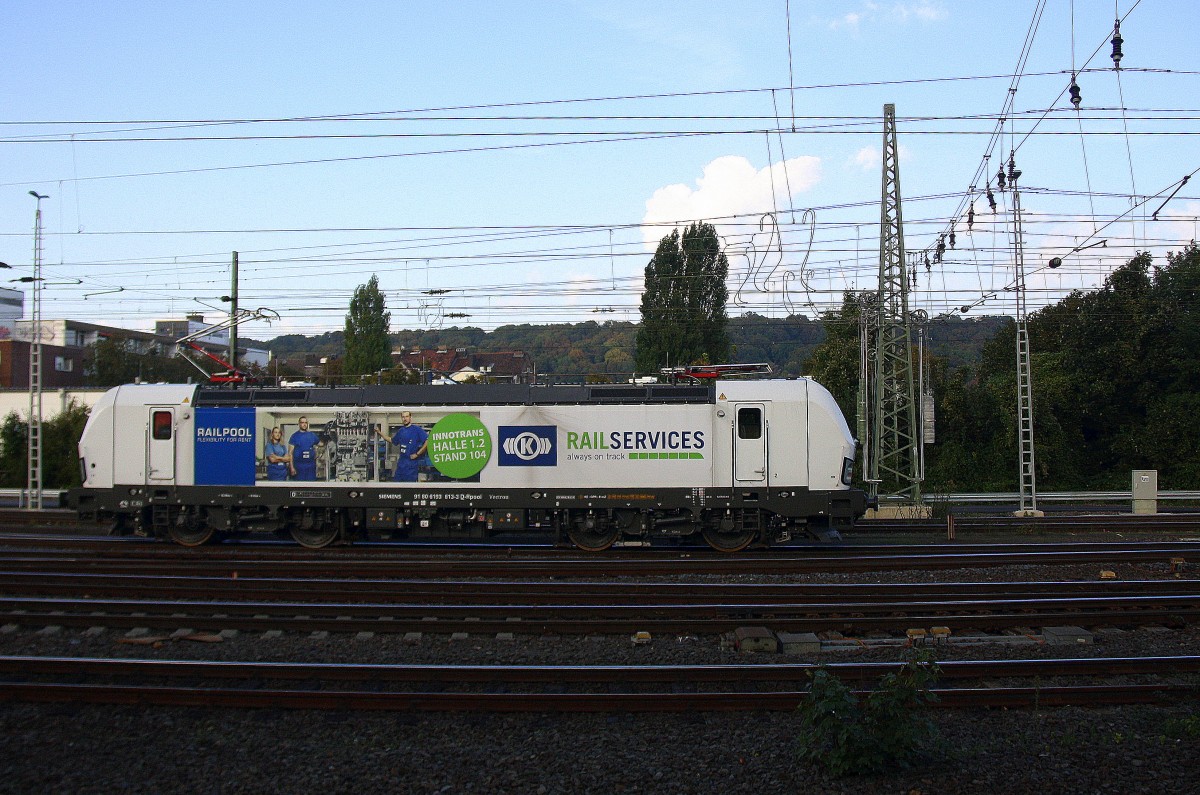 193 813-3 von der Wiener Lokalbahnen Cargo fährt als Lokzug von Aachen-West nach Aachen-HBF  bei der Ausfahrt aus Aachen-West und fährt in Richtung Aachen-Schanz,Aachen-Hbf. 
Aufgenommen vom Bahnsteig in Aachen-West bei schönem Sonnenschein am 22.9.2014. 