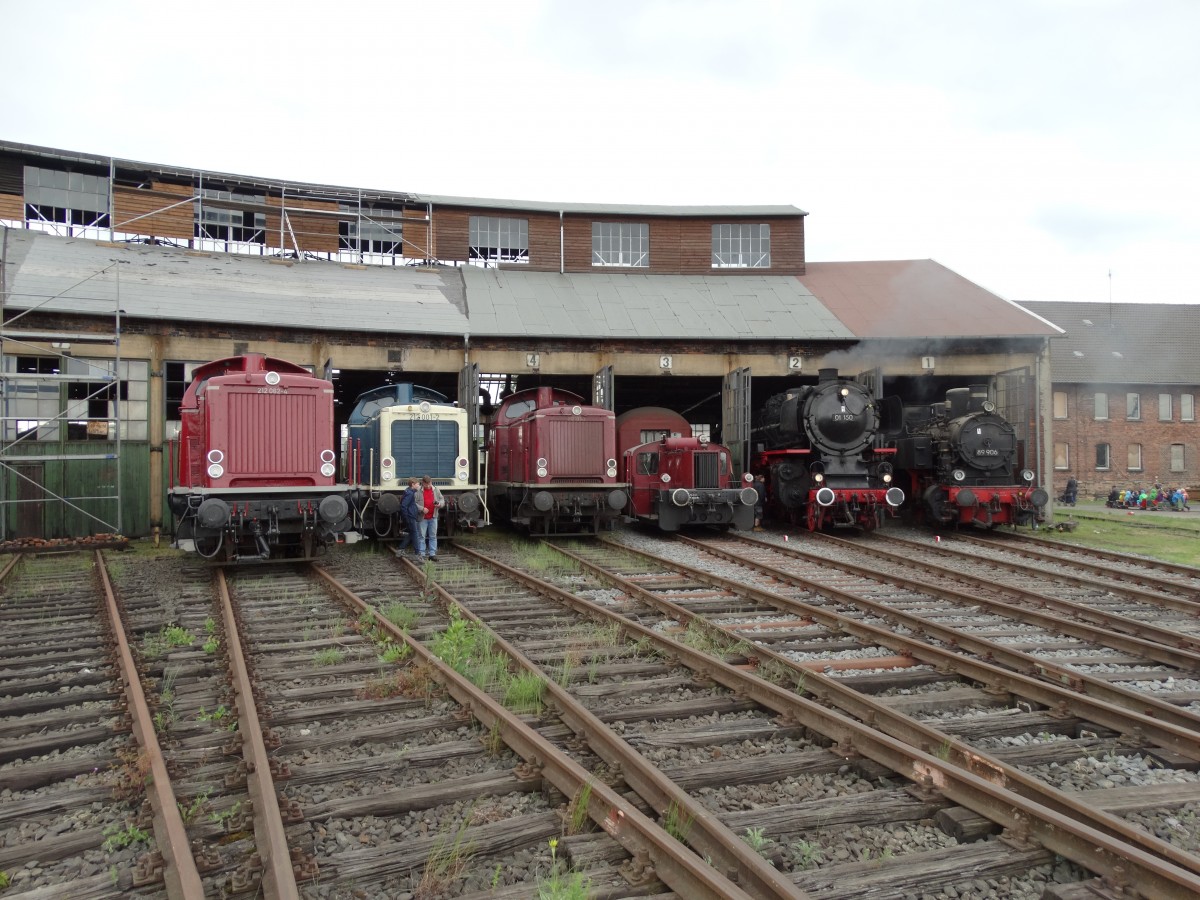 212 062-4, 212 001-2, 212 133-3, Köf 2 323 650-2, 01 150 und 89 906 am 03.05.14 im Bw Hanau beim Lokschuppenfest 