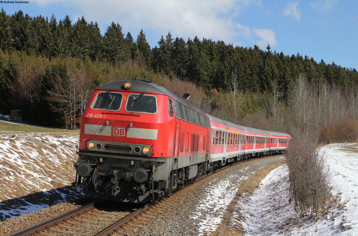 218 409-1 mit dem RE 3204 (Ulm Hbf-Neustadt(Schwarzw)) bei Unadingen 21.3.18