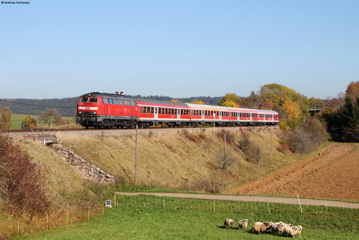 218 410-9 mit dem IRE 3206 (Ulm Hbf-Neustadt(Schwarzw)) bei Unadingen 14.10.17