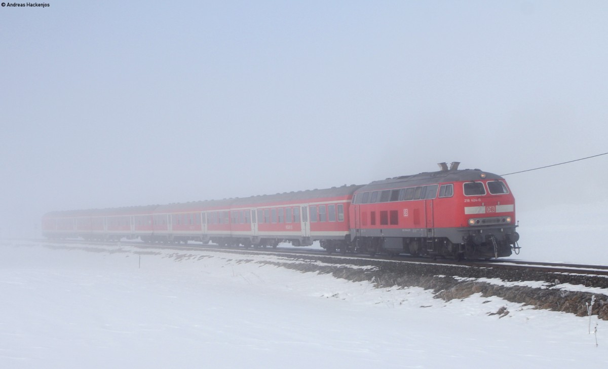 218 424-0 mit dem RB 57341 (Füssen-Augsburg Hbf) bei Hopferau 19.2.15