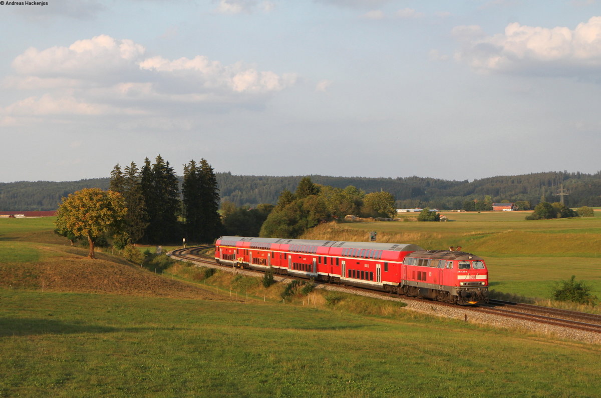 218 429-9 mit der RB 57444 (Buchloe-Kempten(Allgäu)Hbf) bei Görwangs 21.8.18 