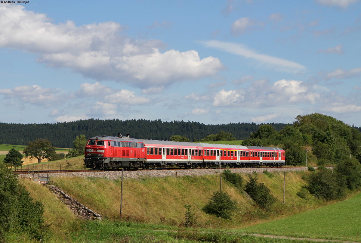 218 435-6 mit dem IRE 3220 (Ulm Hbf-Neustadt(Schwarzw)) bei Unadingen 14.8.16