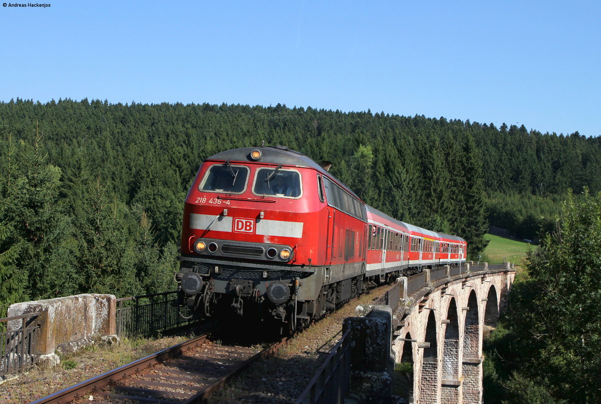 218 436-4 mit dem IRE 3220 (Ulm Hbf-Neustadt(Schwarzw)) auf dem Mauchachviadukt 10.9.16