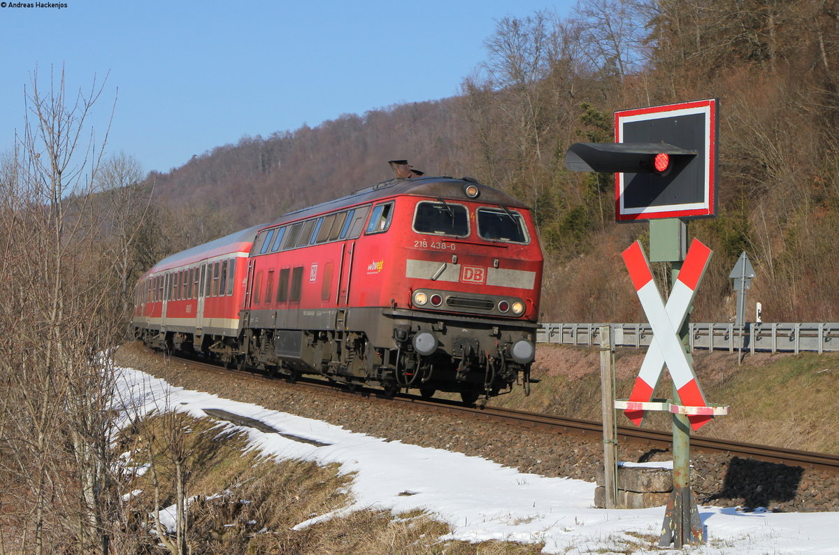 218 438-0 mit dem RE 2231 (Donaueschingen-Ulm Hbf) bei Immendingen 5.2.19