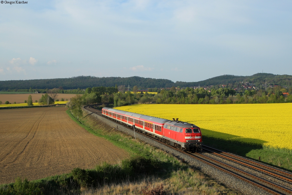 218 450-5 mit dem RE 14073 Hannover-Bad Harzburg bei Goslar, 20.04.2014.