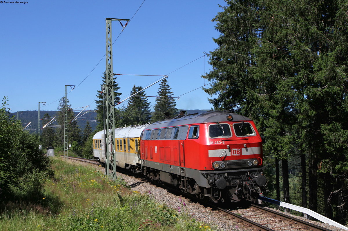 218 463-8 mit dem Mess ST 92530 (Seebrugg-Titisee) bei Bärental 20.7.16