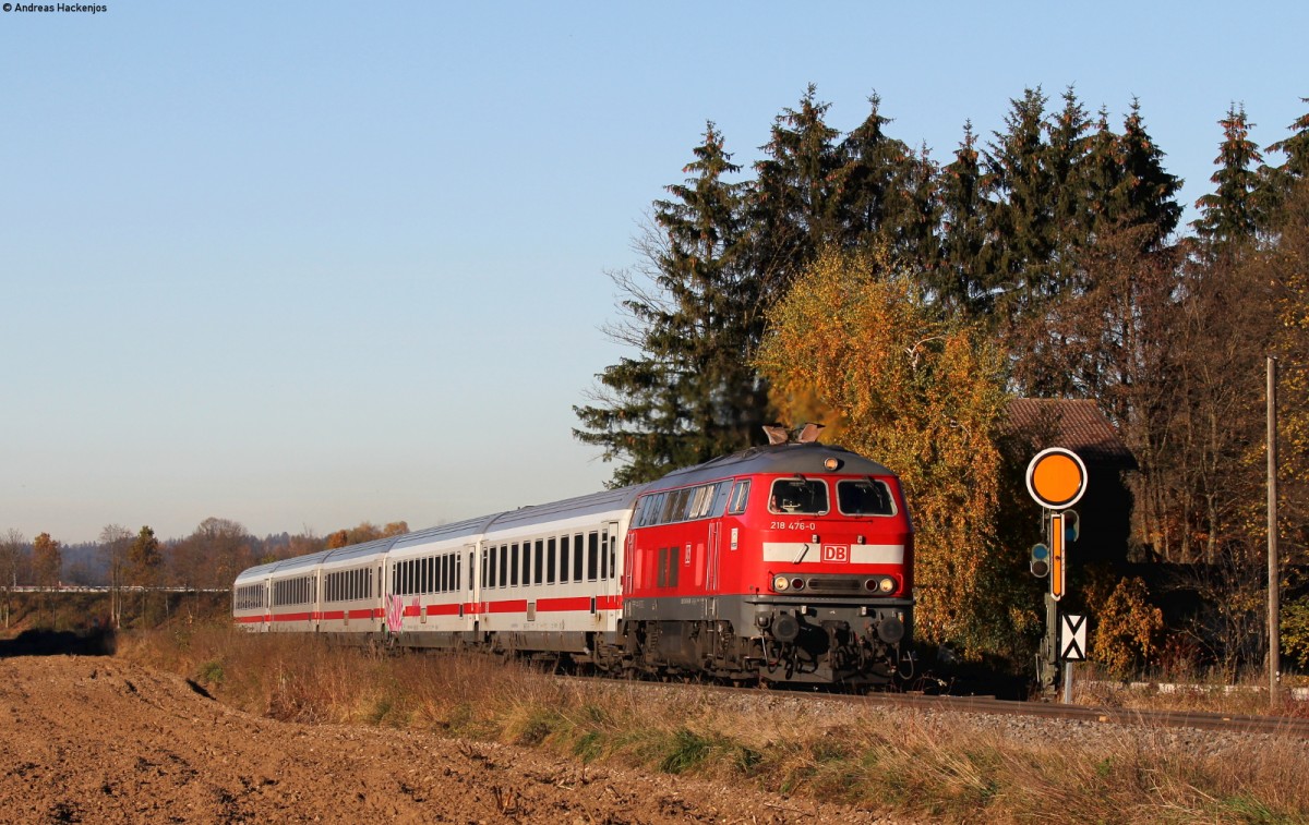 218 476-0 mit dem IC 2085  Nebelhorn  (Augsburg Hbf-Oberstdorf) bei Bad Grönenbach 1.11.15