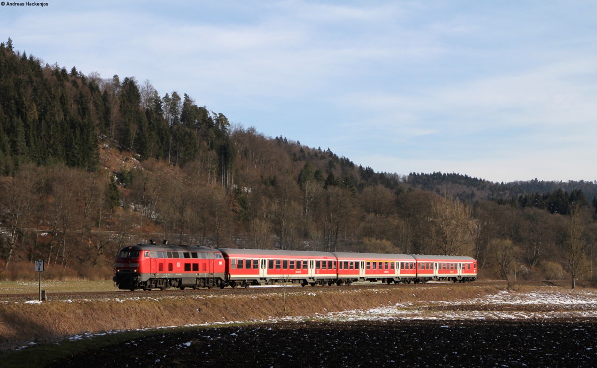 218 495-0 mit dem IRE 3213 (Neustadt(Schwarzw)-Ulm Hbf) bei Immendingen 27.2.16