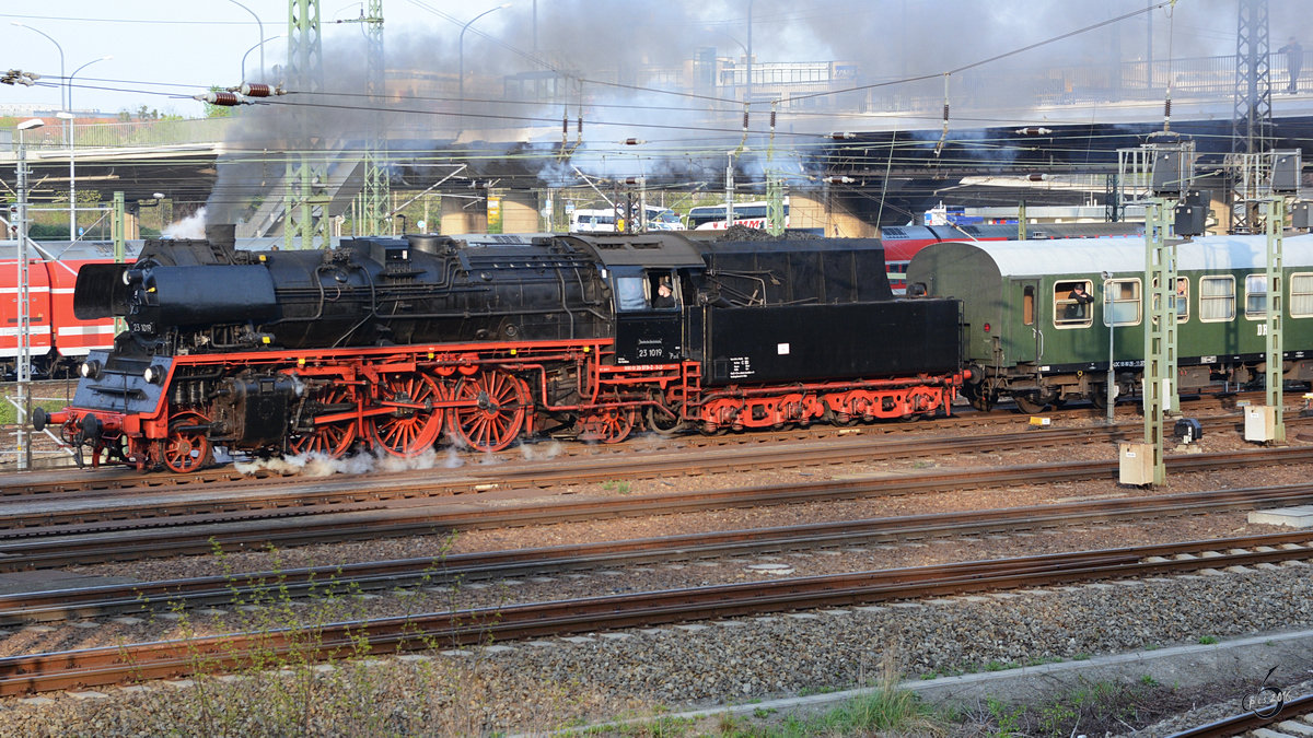 23 1019 mit einem Sonderzug im April 2014 in Dresden.