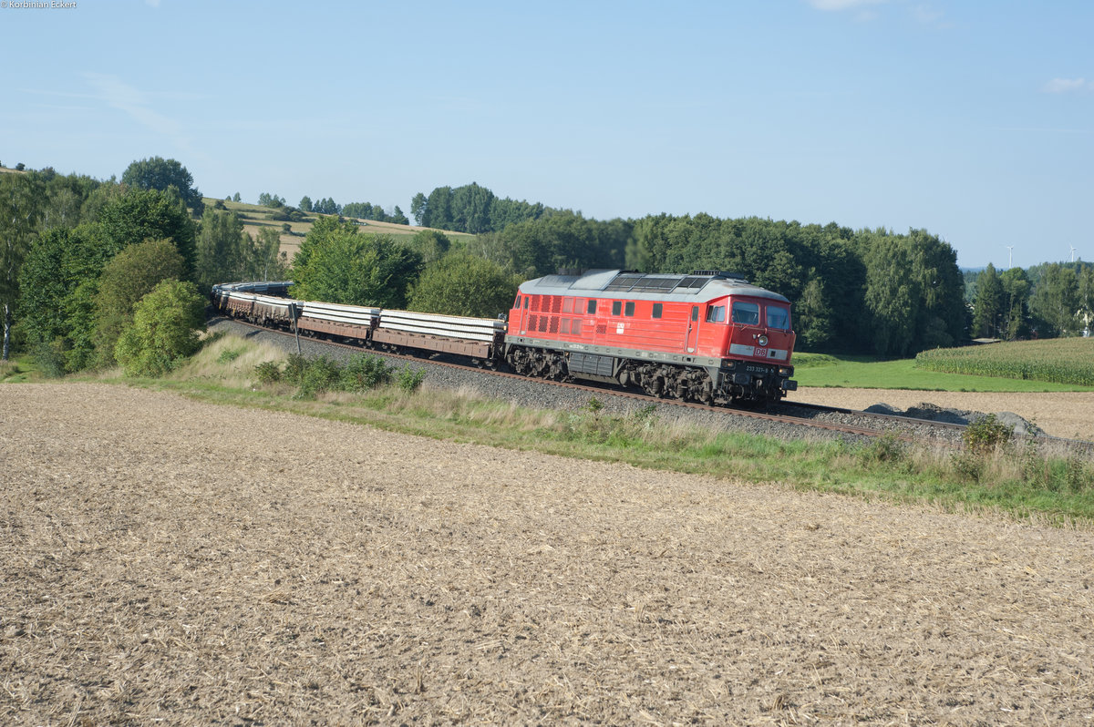 233 321 mit einem Schwellenzug bei Lengenfeld Richtung Weiden, 23.08.2017