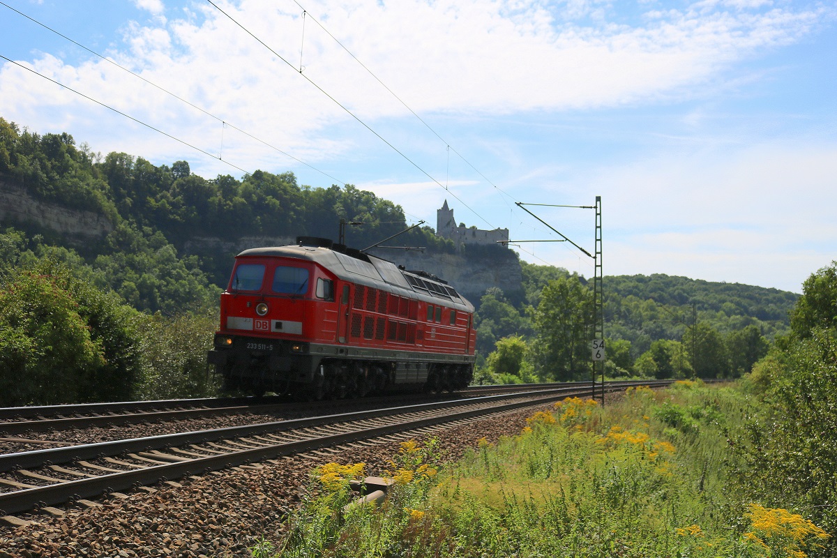 233 511-5 DB als Tfzf fährt bei Saaleck auf der Bahnstrecke Halle–Bebra (KBS 580) Richtung Naumburg. [8.8.2017 - 14:04 Uhr]