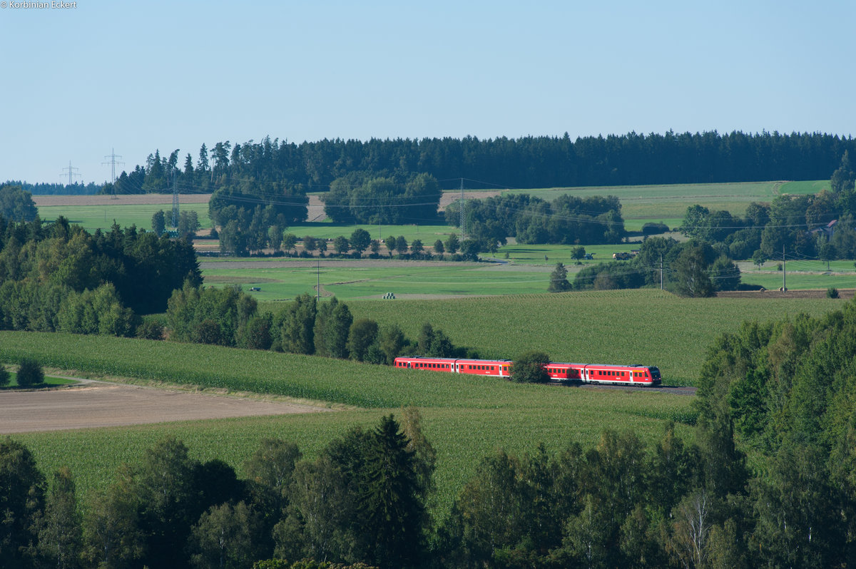 2x612 als RE3434 von Hof Hbf nach Nürnberg Hbf bei Thölau, 26.08.2016