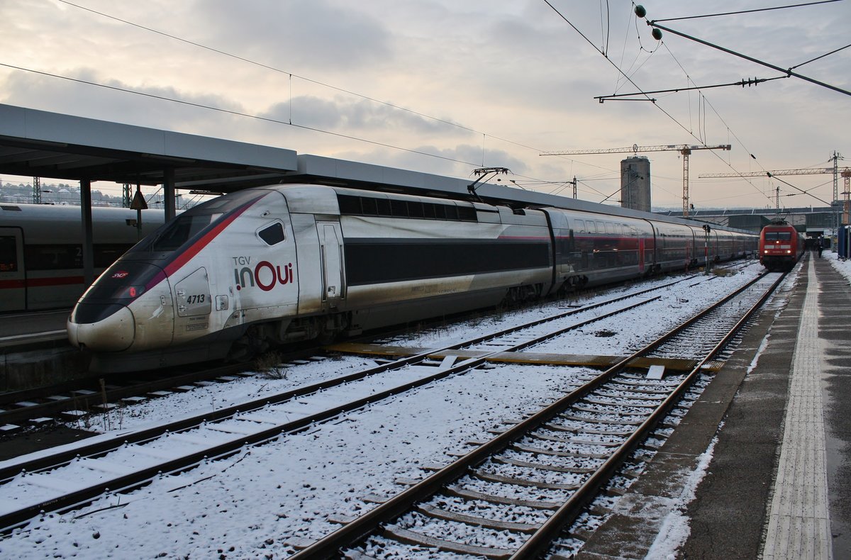 310 025-6 hat am 4.1.2019 als TGV9576 von München Hauptbahnhof nach Paris Est den Stuttgarter Hauptbahnhof erreicht.