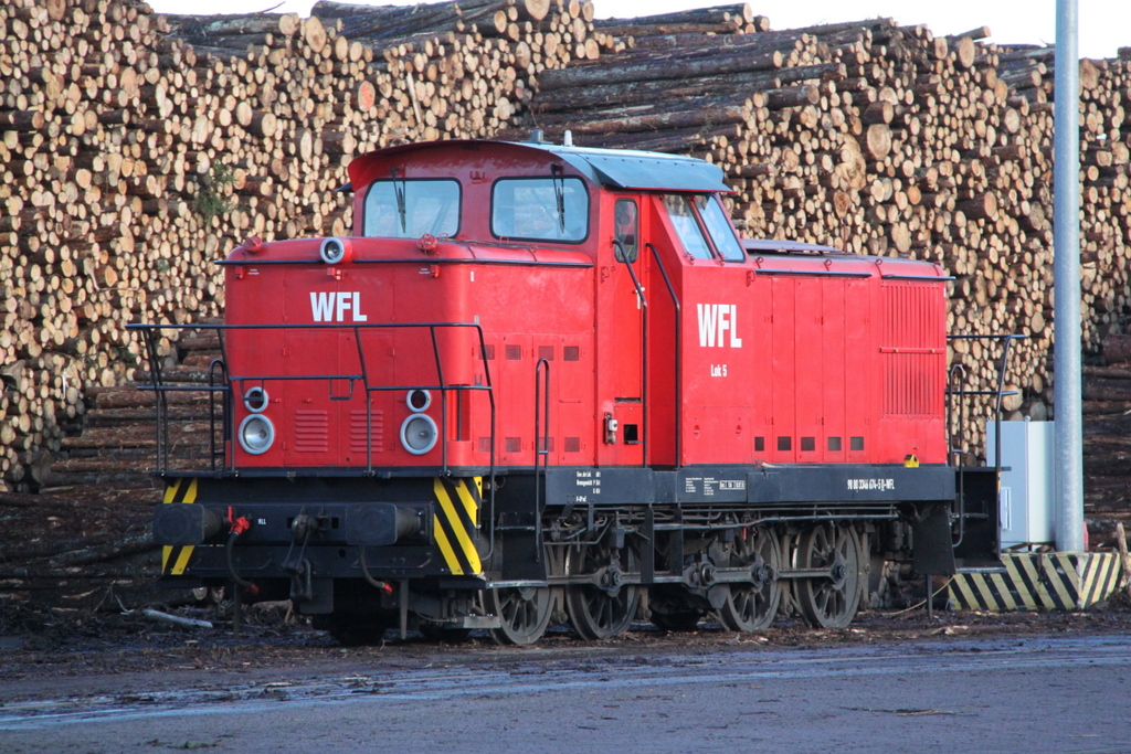 346 674-5(Lok 5)der Firma WFL stand am Morgen des 19.11.2016 im Rostocker Fracht und Fischereihafen abgestellt. Foto wurde durch das Hafentor gemacht