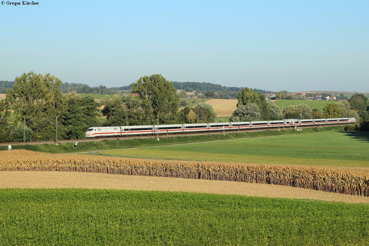 401 019  Lüneburg  als ICE 591 (Hamburg-Stuttgart) bei Gondelsheim, 02.10.2015.