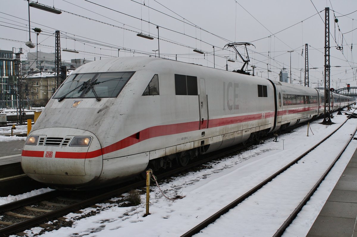 401 519-4  Osnabrück  fährt am 7.1.2019 als ICE783 von Hamburg-Altona in den Münchener Hauptbahnhof ein.