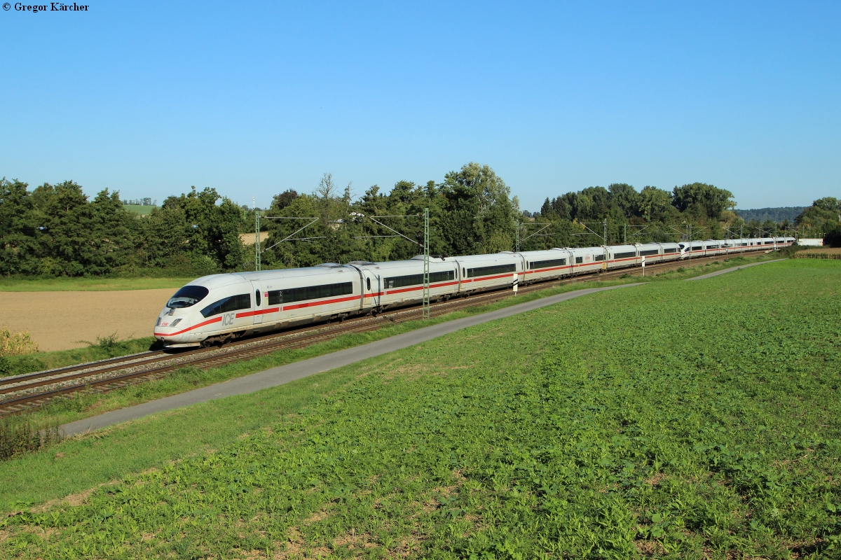 403 061  Celle  und 403 059  Leverkusen  als ICE 513 (Dortmund-Stuttgart) bei Helmsheim, 28.09.2015.