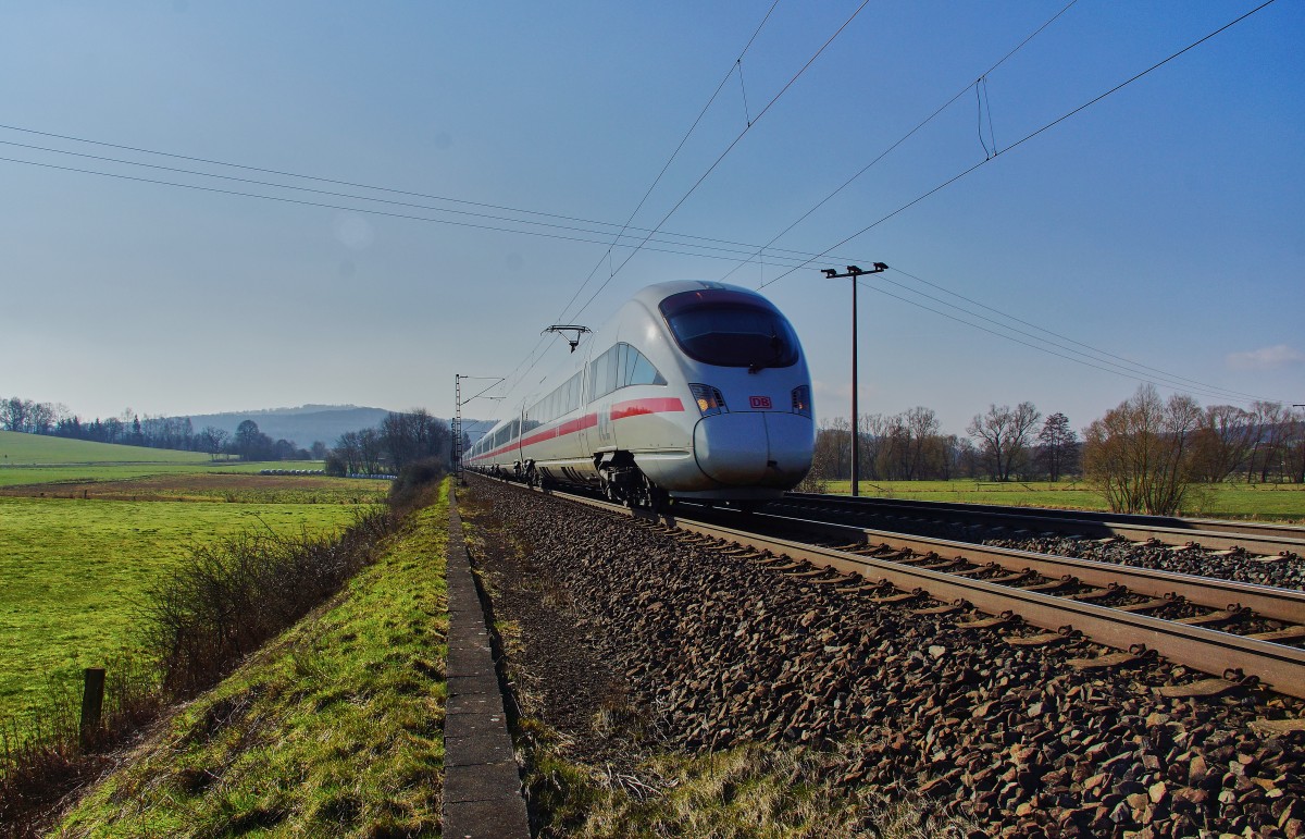 415 004-1 ein ICE T5  Heidelberg  abgelichtet am 09.03.16 bei Hünfeld ist auf dem Weg nach Leipzig.