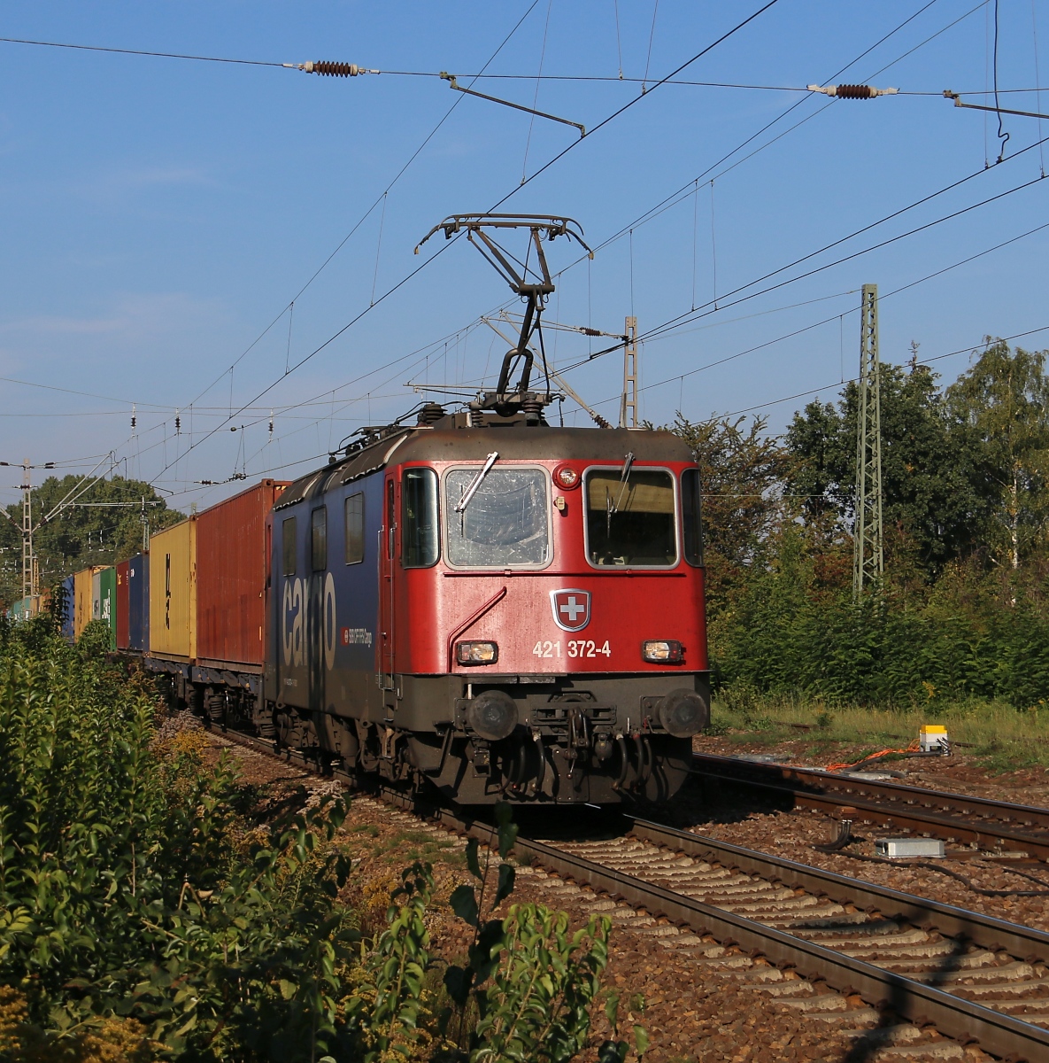 421 273-4 mit Containerzug in Leipzig-Thekla. Aufgenommen am 03.10.2015.
