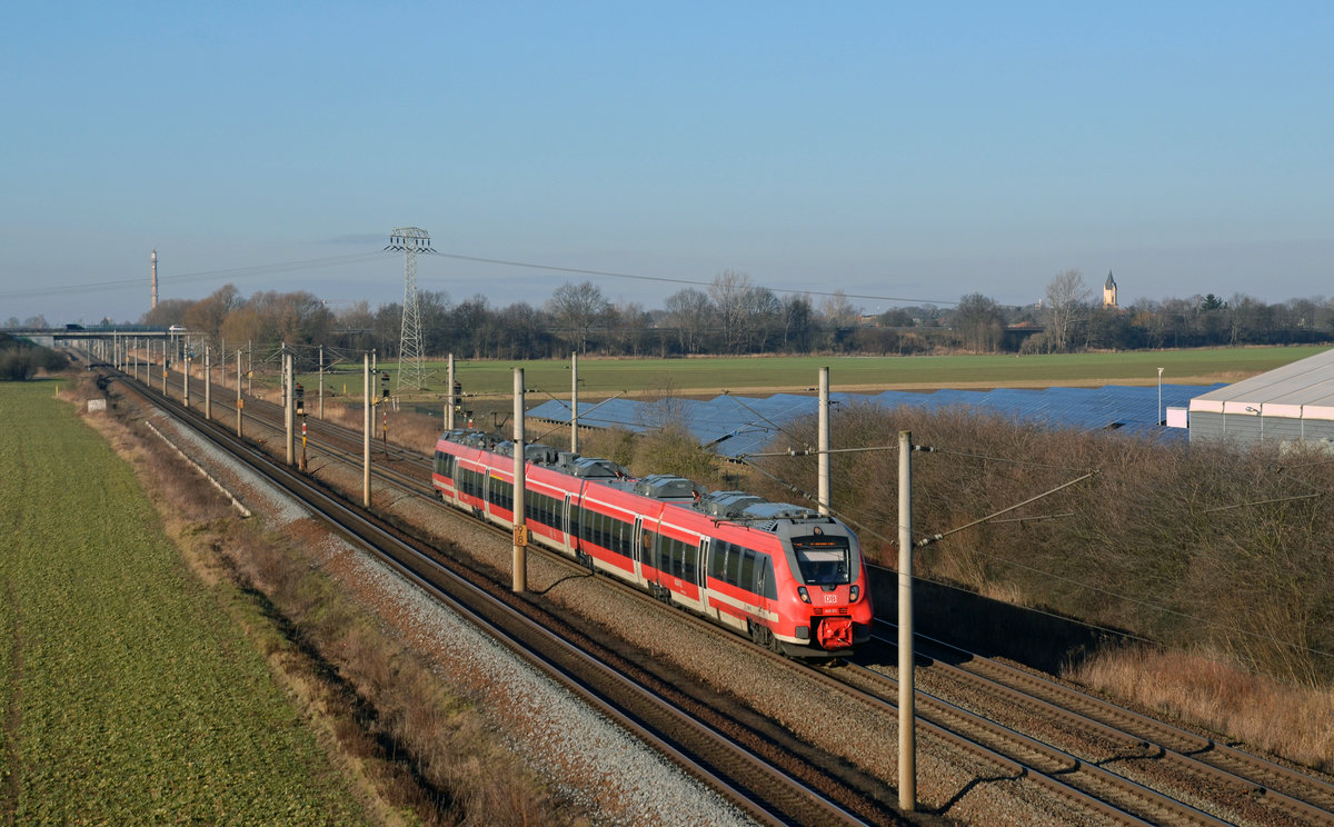 442 311 hat am 04.02.17 vor kurzem Leipzig verlassen und ist nun auf dem Weg als RE 50 nach Dresden, fotografiert in Borsdorf.
