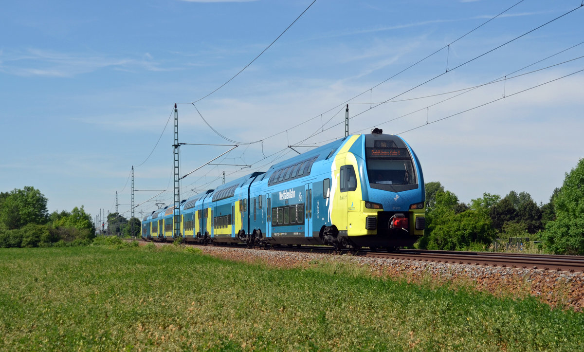 445 003 der Westfalenbahn war am 28.05.17 im Sonderverkehr nach Wittenberg eingesetzt. Hier rollt der Kiss am Kirchentag 28.05.17 durch Gräfenhainichen nach Pratau.