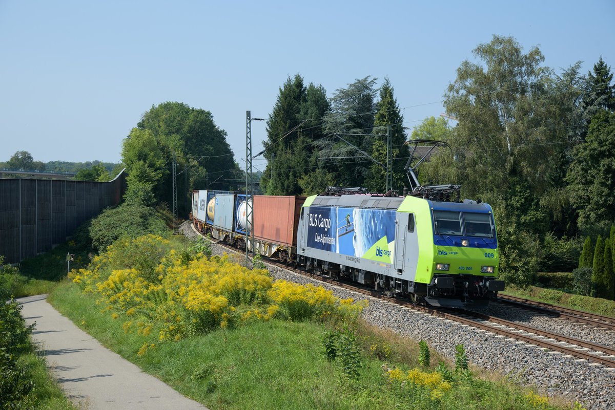 485 009 mit einem Umleiter KLV DGS 46118 Richtung Plochingen in Metzingen am 28.8.2017.