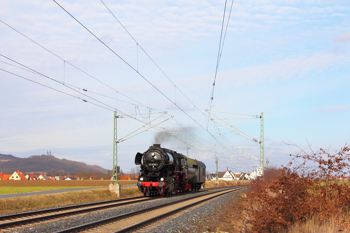 52 8195-1 Fränkische Museums-Eisenbahn bei Bad Staffelstein am 25.02.2017.
