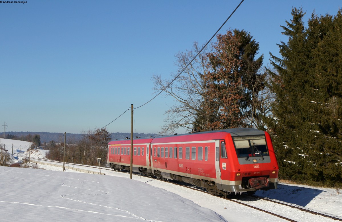 611 030-7 als RE 22311 (Rottweil-Neustadt(Schwarwz)) bei Bachheim 20.1.16